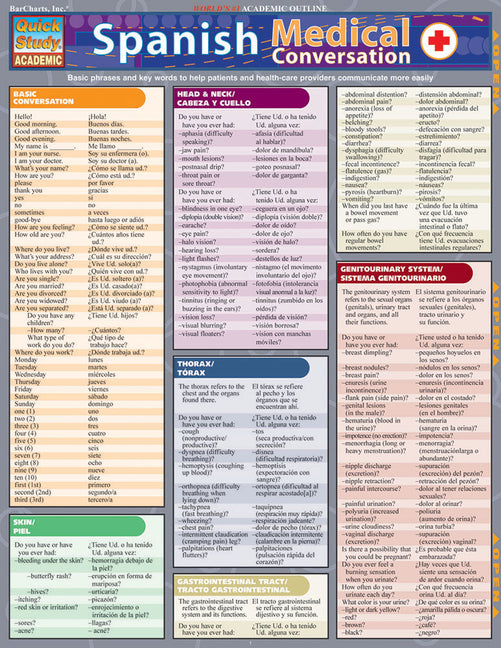 Spanish Medical Conversation: Quickstudy Laminated Reference Guide